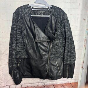 Lucky Brand Lamb Leather Tweed Moto Wool Blend Jacket